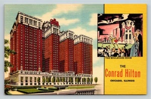 Das Conrad Hilton Hotel Postkarte, Chicago Illinois IL, Leinen Ära Boulevard Zimmer - Bild 1 von 2