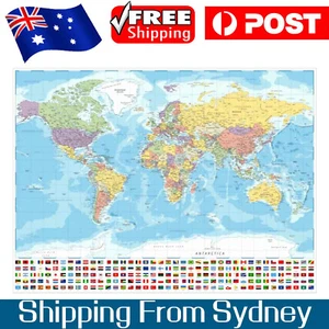 MAP OF THE WORLD POSTER GIANT SIZE 150X100cm FLAGS WALL PRINT TRAVEL TAPESTRY A - Picture 1 of 10
