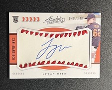 Logan Webb 049/149 RC Patch Auto 2020 Panini Absolute SF Giants #122