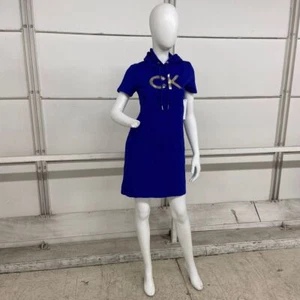 CALVIN KLEIN Hoodie T-Shirt Mini Dress Women's Size S Blue - Picture 1 of 7