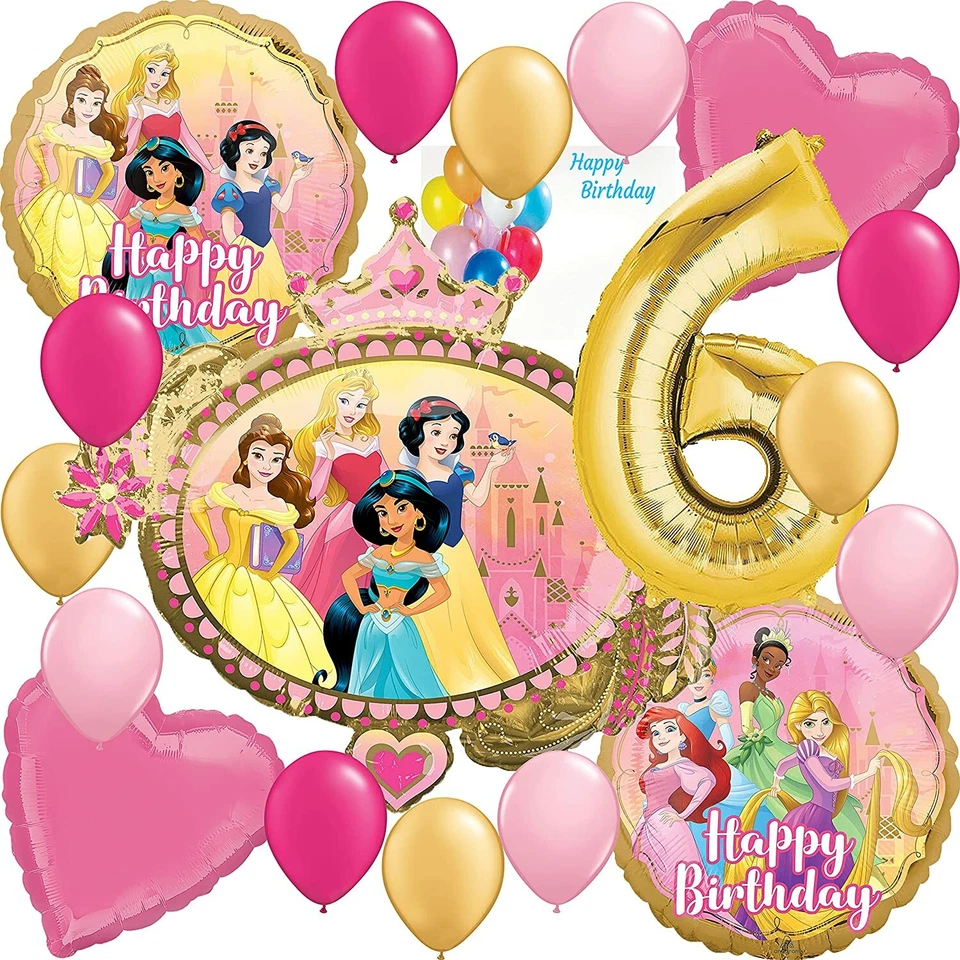  Disney Princesa Fiesta Suministros Globo Dorado Decoración Ramo para 6º Cumpleaños Foto 1 de 1