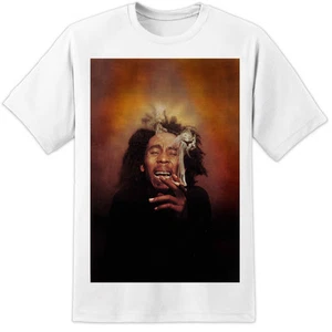 BOB MARLEY "SMOKE" T SHIRT RASTA REGGAE HUGE PRINT!! NWA WIZ DRAKE FESTIVAL GIG - Picture 1 of 1