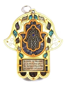 Decoración colgante de pared de madera mano de Fátima Hamsa regalo hogar bendición mal de ojo proteger - Imagen 1 de 2