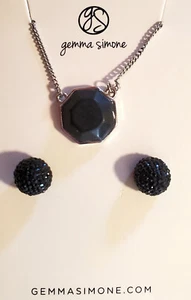 Gemma Simone Demi Silver NECKLACE & EARRING Set Black NIB - Picture 1 of 4