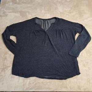 Lucky Brand Sweater Women's XL Gray Black Striped Snap Button V-Neck Henley - Picture 1 of 11