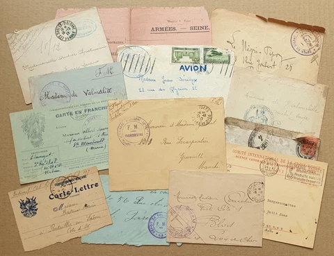 France Postal History WWI WWII Set of 12 Letters - Post cards & 1 Document #9031 Cover