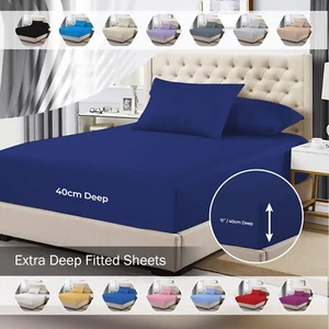 MistyMorning Extra Deep Fitted Sheet 16''/40cm, Egyptian Cotton 200 Thread Count - Picture 1 of 136