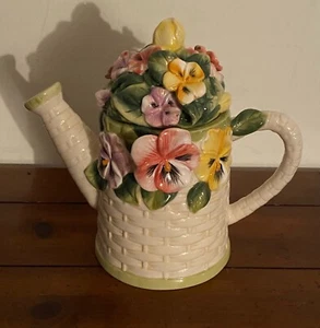 Rare Beautiful Time To Celebrate Dept 56 Pansy Teapot Mint In Box Old Stock - Picture 1 of 16