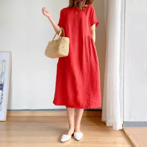 Women's simple literary style loose and thin large medium and long dress - Picture 1 of 12
