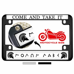 Motorcycle Metal License Plate Frame - Come And Take It. Molon Labe Design - Picture 1 of 12