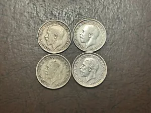 Lot Of 4 1916 1917 1931 And 1934 Great Britain 3 Pence Silver Coins - Picture 1 of 2