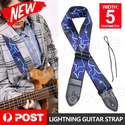Electric Lightning Guitar Strap Adjustable Leather Belt Acoustic Electric Bass - image 1 of 4