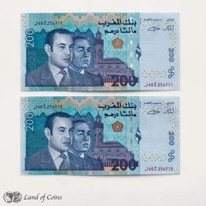 MARRUECOS: 2 x 200 billetes de dirham marroquí con números de serie consecutivos. - Imagen 1 de 3