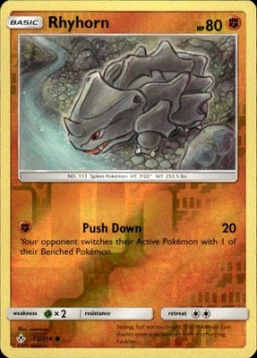Pokemon Reverse Holo Rhyhorn (92) SM - Unbroken Bonds 92/214 LP - Image 1 of 2