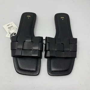 Zara Woman’s Black Leather Sandals 1633/110 UK40 US Size 9 NWTs - Picture 1 of 7