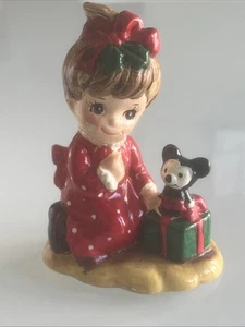 Statuina bambina Lefton Topolino vintage vacanze di Natale Disney - Foto 1 di 7
