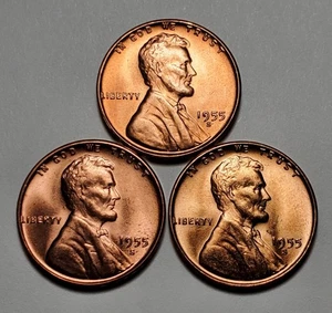3 X 1955 S LINCOLN WEIZENPFENNIG UNZ. 3 KURSMÜNZENSATZ #C9659 - Bild 1 von 2