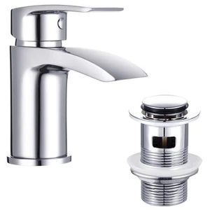 Basin Taps Mixer Waterfall Bathroom Sink Tap Mixers Mono Chrome with Pop - Picture 1 of 5