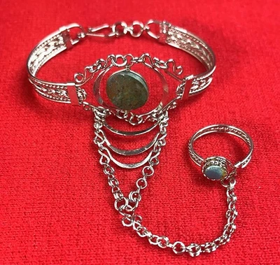 Браслет раба из Перу ручной работы с камнем круглой формы хризоколла - Изображение 1 из 4