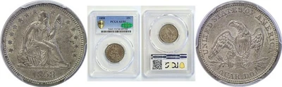 1858 Seated Liberty Quarter   PCGS AU-55  CAC - Image 1 of 3