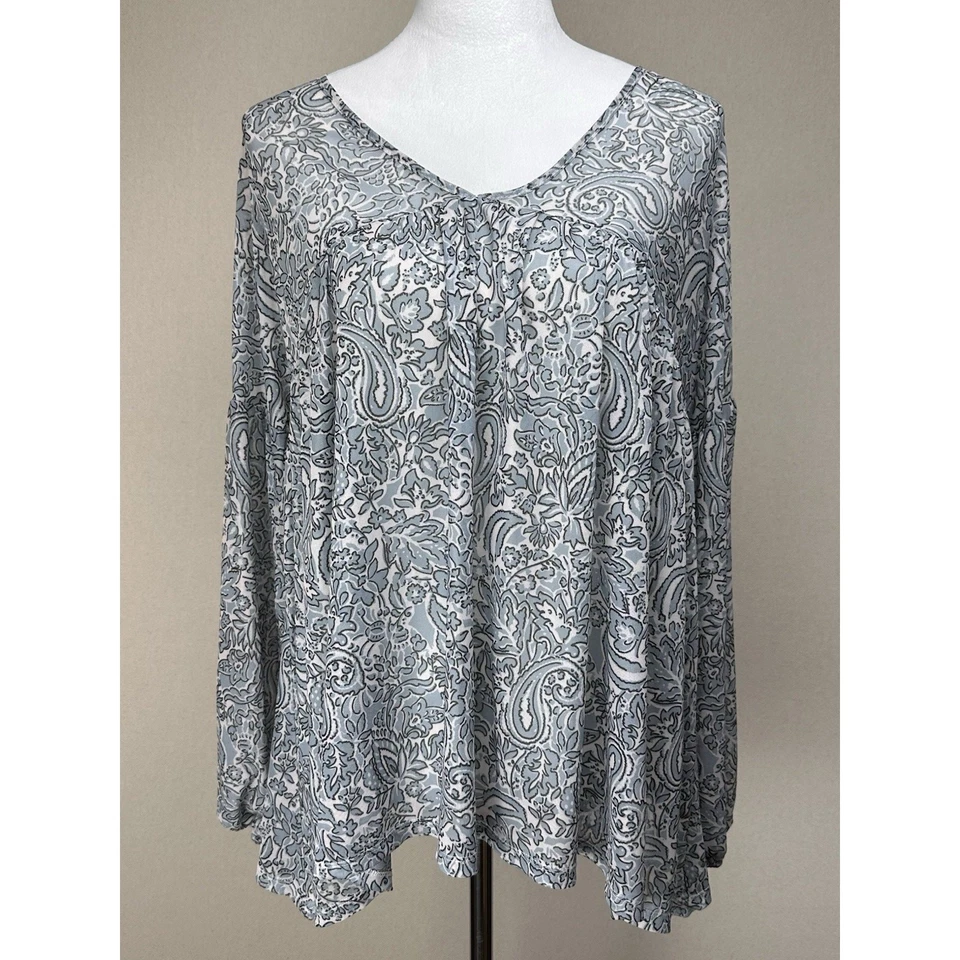 Day Trip BKE BLUE WHITE FLORAL BABYDOLL TUNIC PEASANT TOP BLOUSE Long Sleeve NWT - Image 1 of 4