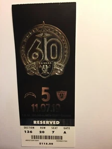 OAKLAND RAIDERS VS LA CHARGERS NOVEMBER 7, 2019  TICKET STUB - Picture 1 of 1