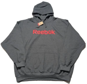 REEBOK Men 2XL Heather Gray Fleece Cotton Blend Logo Pullover Hoodie NEW - Picture 1 of 16