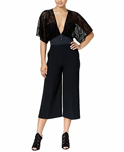 XOXO Womens Juniors Lace V-Neck Jumpsuit New Without Tags (Black, Medium) - Image 1 of 1