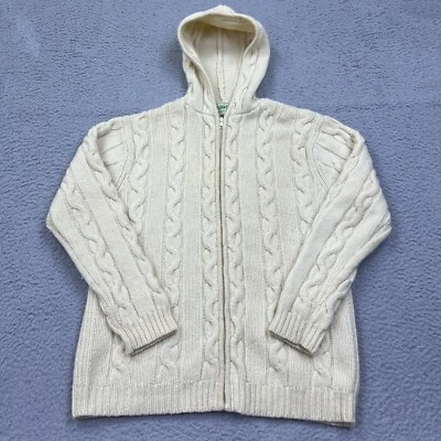 Suantrai Full Zip Sweater Cream Cable Knit Fisherman Hooded 100% Wool Irish Sz S - Image 1 of 4