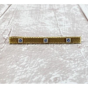 Antique 14k solid yellow gold bar collar stock pin engraving blue stones 3 dwt - Picture 1 of 10