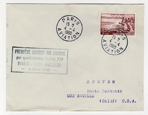 1ere Liaison AIR FRANCE Boeing 707 1960 Paris - Los Angeles sur lettre /L4942 - Imagen 1 de 2