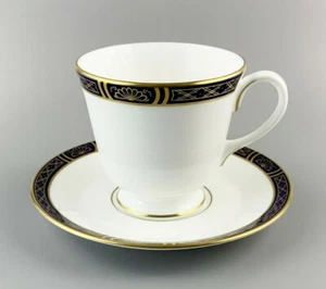 Royal Worcester Mountbatten Cobalt Blue Gold Trim Footed Cup & Saucer Set - Picture 1 of 6