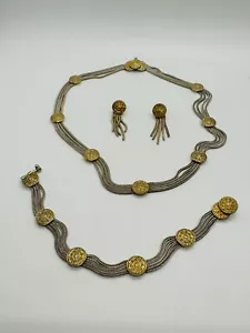TÜRKISCHE ANATOLI BYZANTINISCHE 925 STERLING VERMEIL HALSKETTE ARMBAND OHRRING SET - Bild 1 von 7
