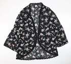 SheIn Damska czarna kwiatowa poliestrowa bluzka kimono rozmiar XL dekolt w serek - koronkowe wykończenie
