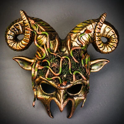 Krampus Ram Cuernos Demonio Bosque Medusa Serpiente Halloween Mascarada Fiesta Máscara Foto 1 de 4