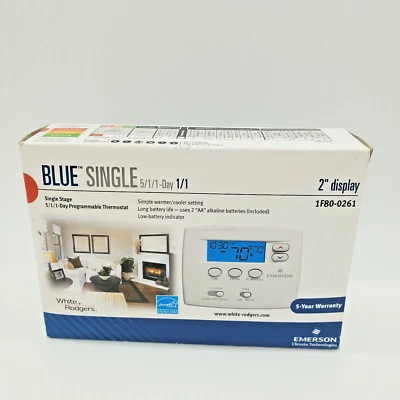 White Rodgers Thermostat 1F80-0261 Blue 2 Programmable 5-1-1 1H/1C Emerson NOB - Image 1 of 4