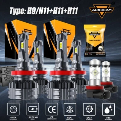 6X AUXBEAM H9 H11 H8 CANBUS LED Headlight Fog Bulbs For Toyota Tacoma 2016-2023 - Image 1 of 4