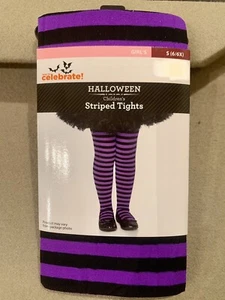 Girl Striped Tights Purple Black Costumes Accessory Medium M Halloween Witch - Picture 1 of 3