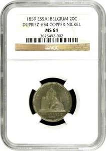 Belgium 20 centimes 1859, NGC MS64 ESSAI, "King Leopold I (1832 - 1865)" - Picture 1 of 4