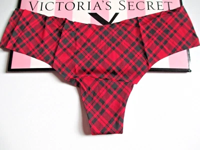VICTORIA'S SECRET No Show Thong Panty S SMALL  Red Plaid VS NWT - Image 1 of 4