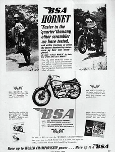BSA Hornet 650 1966 motocicleta original TT anuncio impreso de carreras - Imagen 1 de 1