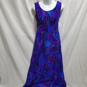 Vtg 60s 70s Liberty House By Sydney Sz 8 Hawaiian Dress Floral Blue Purple Maxi - Picture 1 of 7