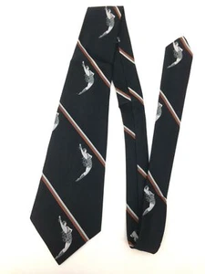 Vintage 1970s Kipper Necktie Wide Neck Tie Black Grey Dancer Art Deco Striped - Picture 1 of 6