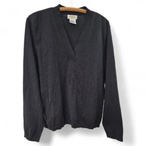 Talbots XL Womens Black Cross Over Placket V-Neck Sweater - Picture 1 of 4