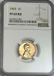 1963 P NGC PF69 RD Red Proof Lincoln Memorial Penny 1c One Cent White Label - Picture 1 of 3