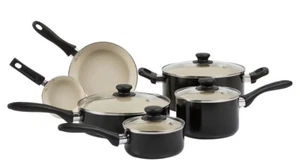 Amazon Basics 11-Piece Pots and Pans Ceramic Cookware Nonstick Set - Black/Cream - Picture 1 of 1
