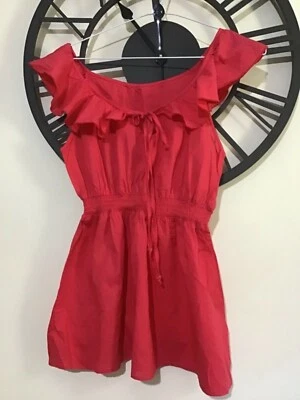 Lightweight elastic waist cotton  tie front ruffle top red great condition 8 - Image 1 of 2
