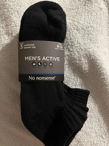 No Nonsense Men Active Socks, Cushioned, Quarter Top Black, 3 pairs - Picture 1 of 2