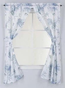 Bathroom Canvas Window Curtain Panel Decor Printed Floral Nautical Design 54x58" - Picture 1 of 17
