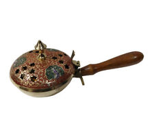 Vintage Brass Incense Burner Engraved Bakhoor Lobandan 22x10 cm wooden handle